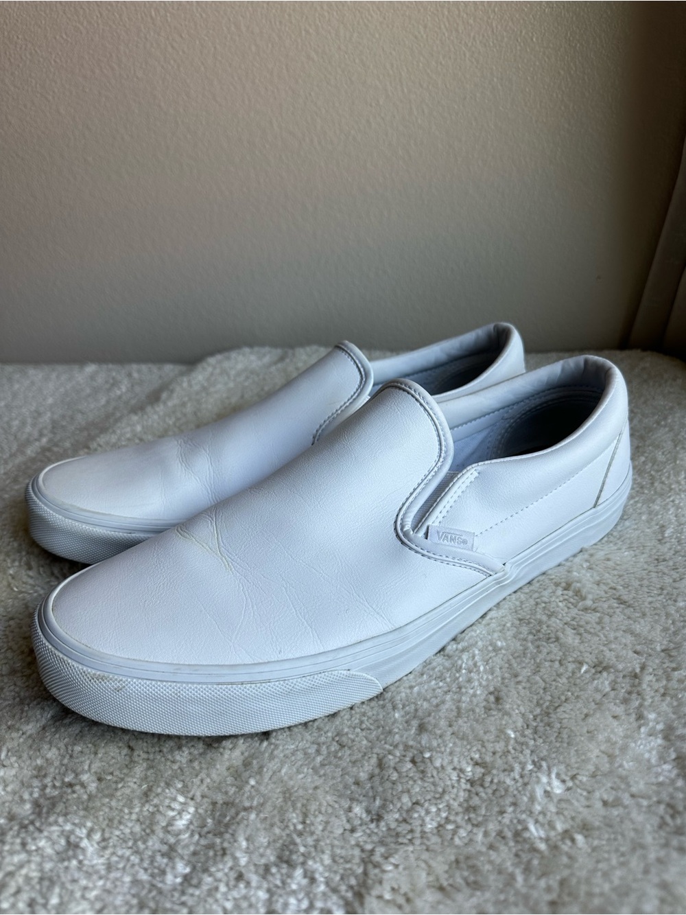 Vans White Leather Slip-On Sneakers Men’s Size 13